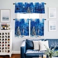 thumbnail image 2 of Blue Christmas Kitchen Curtains Sets for Windows 24 Inch Length, Xmas Tree Snowflake Watercolor Forest Rod Pocket Window Treatments Tier Curtains and Valances Set for Bedroom/Bathroom, 2 of 8