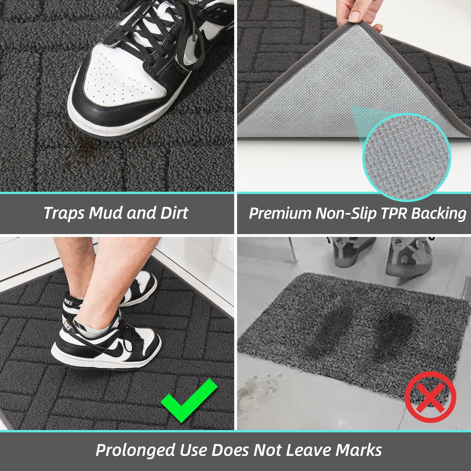 FLOORHUG Doormat Indoor 24"x36", Front Door Mat Non-Slip for Entrance, Absorbent Resist Dirt Door Rug for Inside, Low-Profile Welcome Mat, Entryway Rug Floor Mats Machine Washable, Charcoal