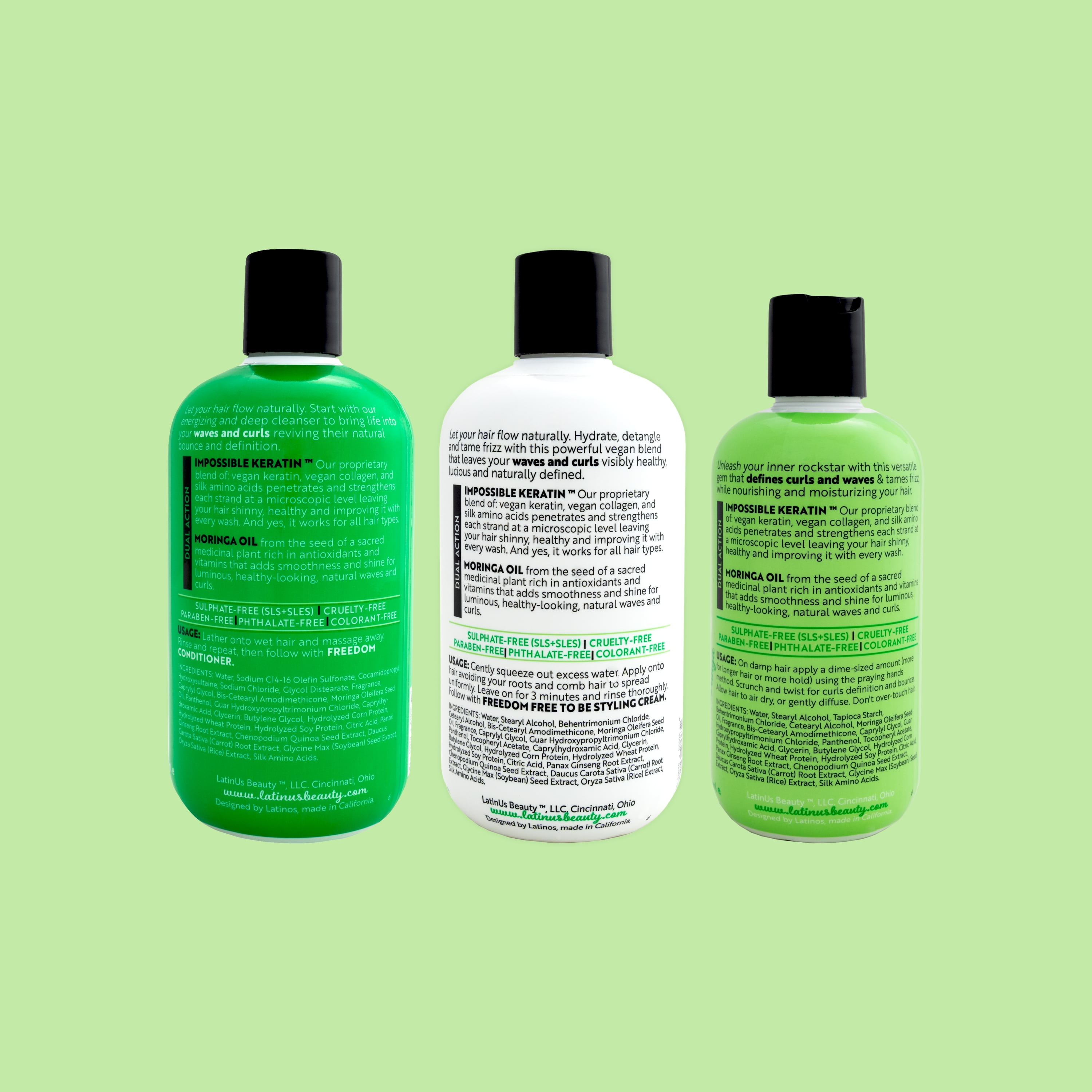 Lu by LatinUs Beauty FREEDOM 3-Piece Curls & Volume Hair Set: Shampoo, Conditioner, Styling Cream (32 oz)