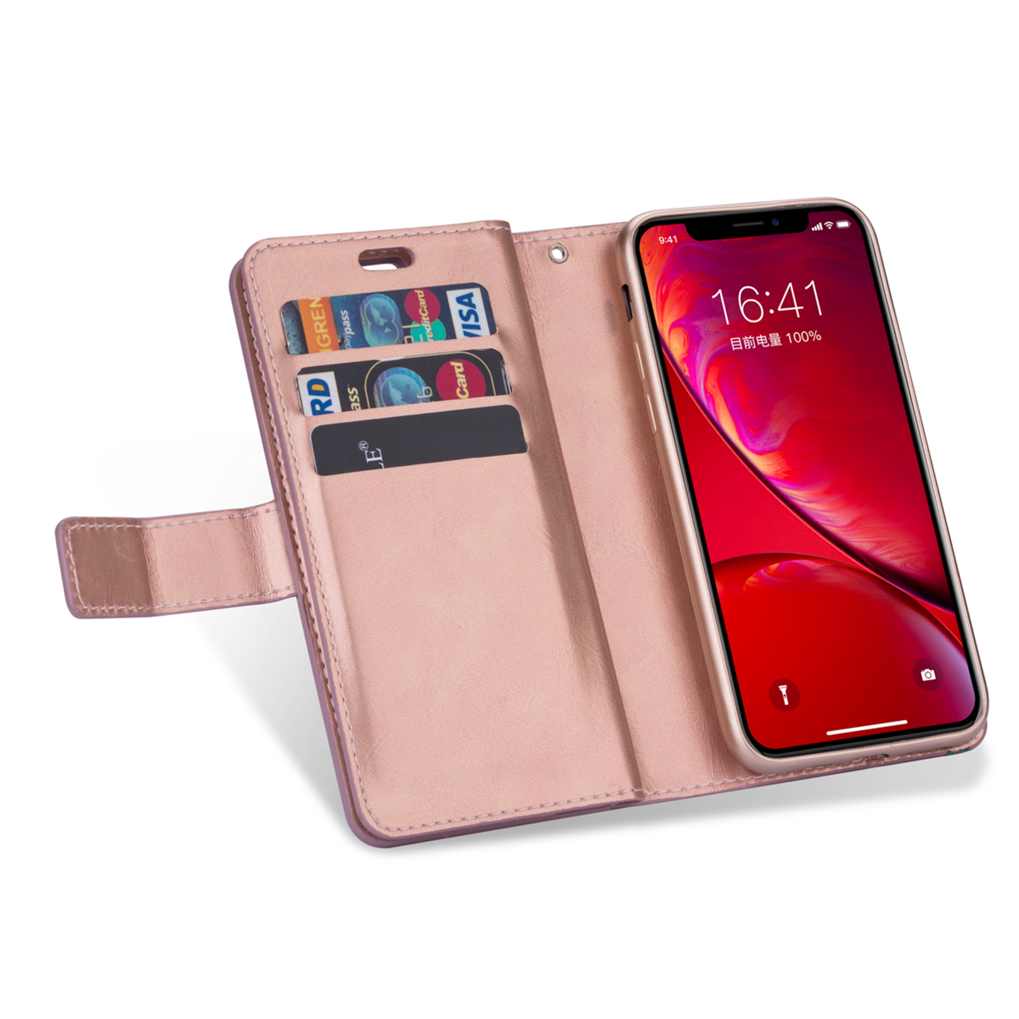 iPhone 11 6.1 inch Wallet Case, Dteck 9 Card Slots Premium Leather Zipper Purse case Flip Kickstand Folio Magnetic with Wrist Strap Credit Cash Cover For Apple iPhone 11, Rosegold - image 5 of 7