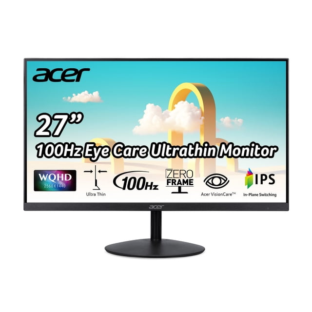 Acer SB272U Ebiip 27" WQHD 2560x1440 IPS Zero-Frame Gaming Office Monitor | Tecnología AMD FreeSync | Diseño ultrafino y elegante | 100 Hz | 1 ms VRB | Luz azul baja | Display Port y 2 puertos HDMI 2.