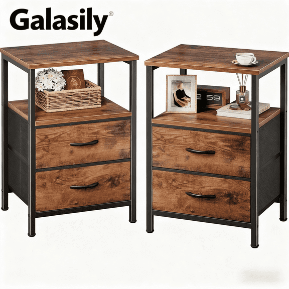 Galasily Nightstands Galasily Wooden 2 Drawer Bedside Table for Bedroom Storage Modern Home Decor