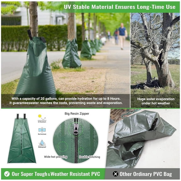 Tree Watering Bag Slow Release, 20 Gallon 3 Pack Tree Bags for Watering 5~8 Hours Drip Irrigation Watering Bag Made of PVC for New Tree Fruit Established Tree