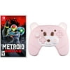 Metroid Dread Game Disc and Upgraded Wireless Switch Pro Controller for Nintendo Switch/OLED/Lite Pink, with Headphones Jack, Programmable, Turbo, Wakeup