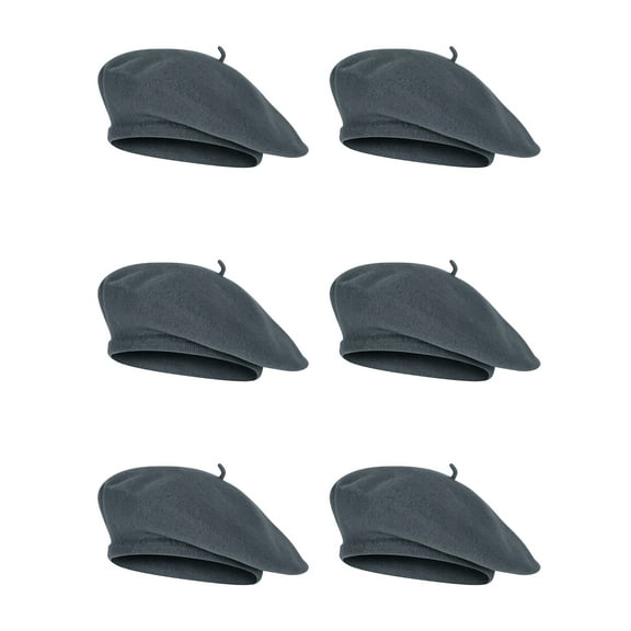 Top Headwear Adult Solid Color 6 Piece Wool French Bohemian Beret - Charcoal