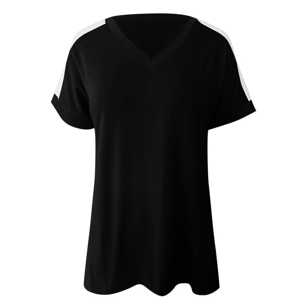 Gibobby Blusa Casual de Mujer Camiseta suelta informal con cuello en V para mujer, blusa manga corta con estampado(A,XL)