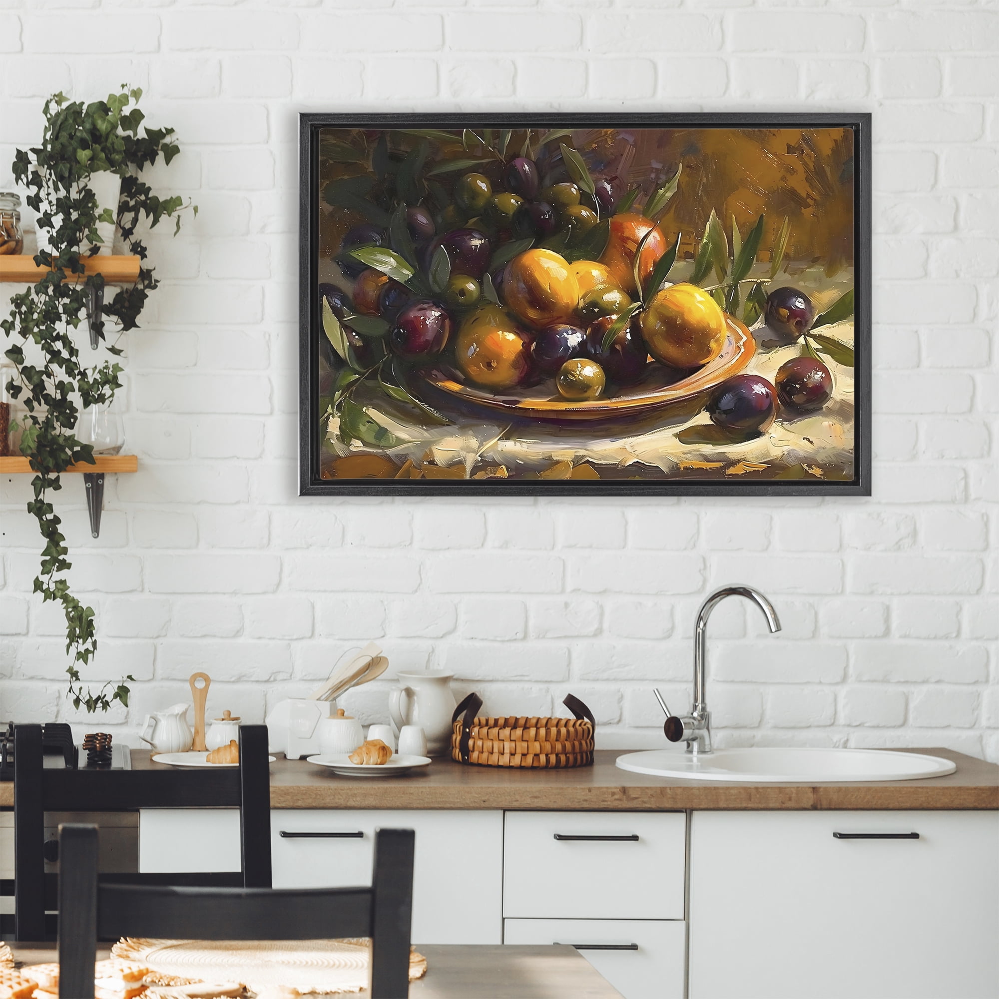 Stupell Industries Array of Olives & Citrus Black Framed Floater Canvas Wall Art, design by Creative Studio