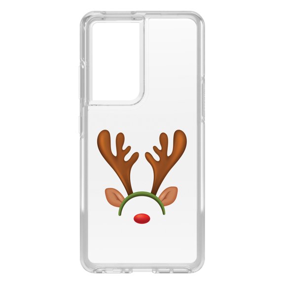 DistinctInk Clear Hybrid Case for Samsung Galaxy S21 Ultra (6.8" Screen) - Reindeer Face Christmas - Shockproof Protection