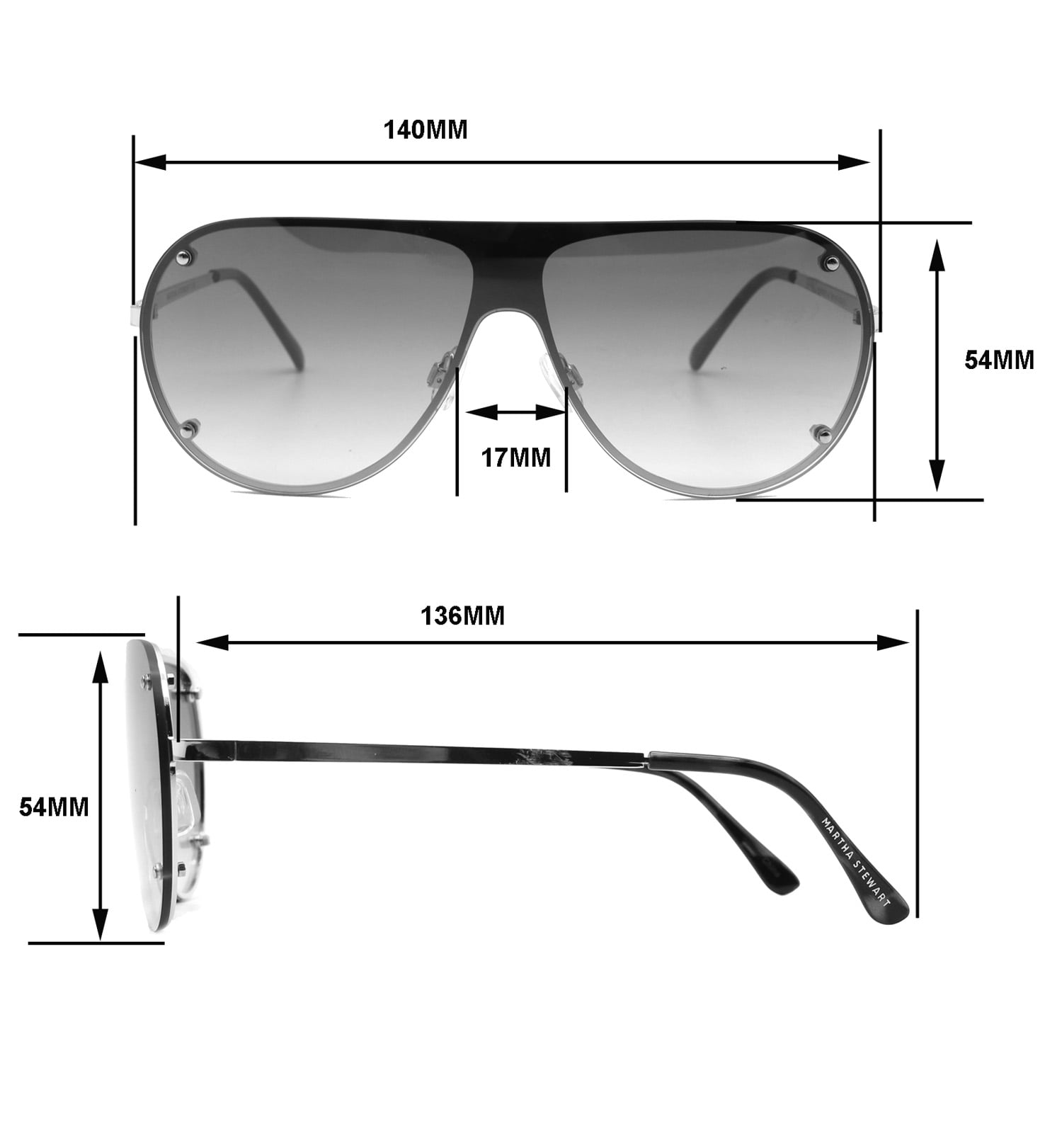 Martha Stewart Women's MS106 Metal UVA and UVB Protective Shield Aviator Fashion Sunglasses, 140mm