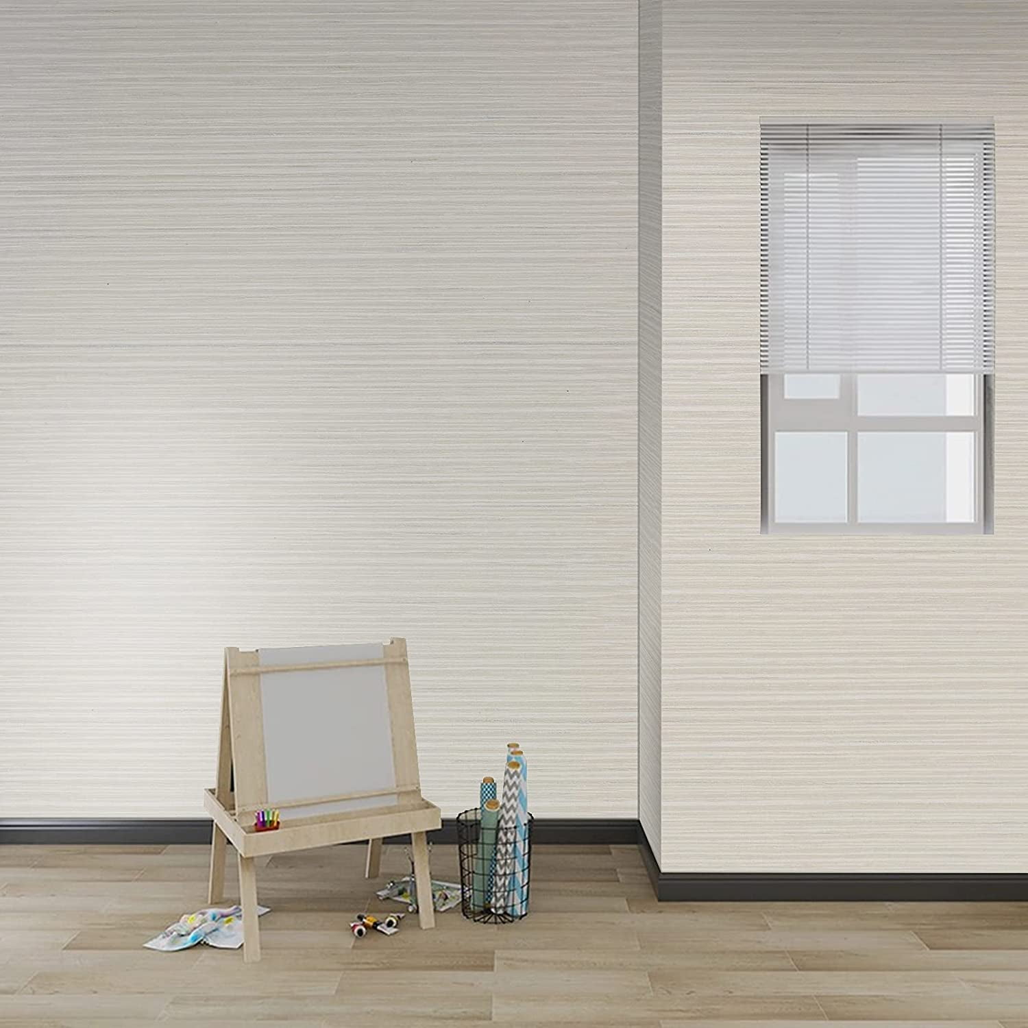 UMIGGEE 17.7" x 393" Beige/Sliver Grasscloth Wallpaper Creame Imitation Cloth Textured Peel and Stick Wallpaper Self-adhesive Contont Paper for Furniture Surfaces Home Decoration