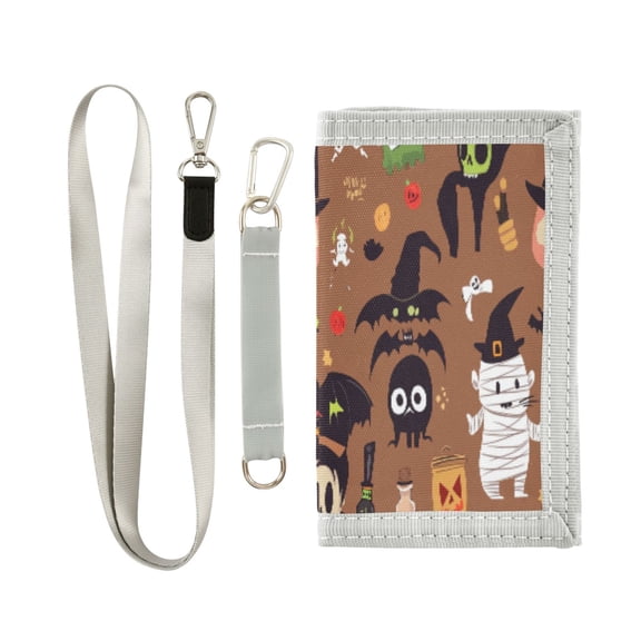 Cloth Wallet with Lanyard & Multiple Compartments Fashion Purse Zipper Clutch Bag for Cash Cards Coins Cute Characters