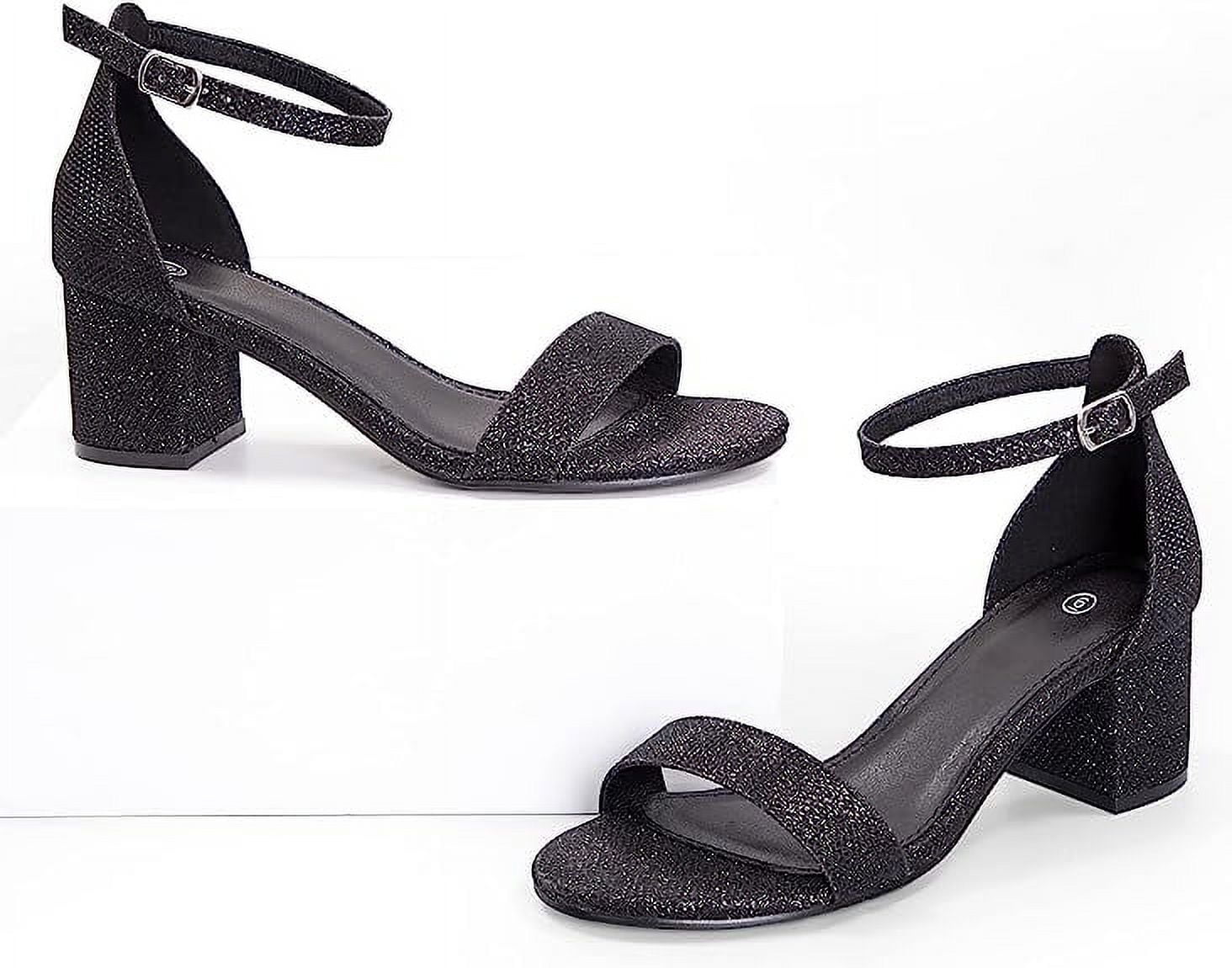 Women's Glitter Block Heeled Sandals Trendy Buckle Strap - Temu