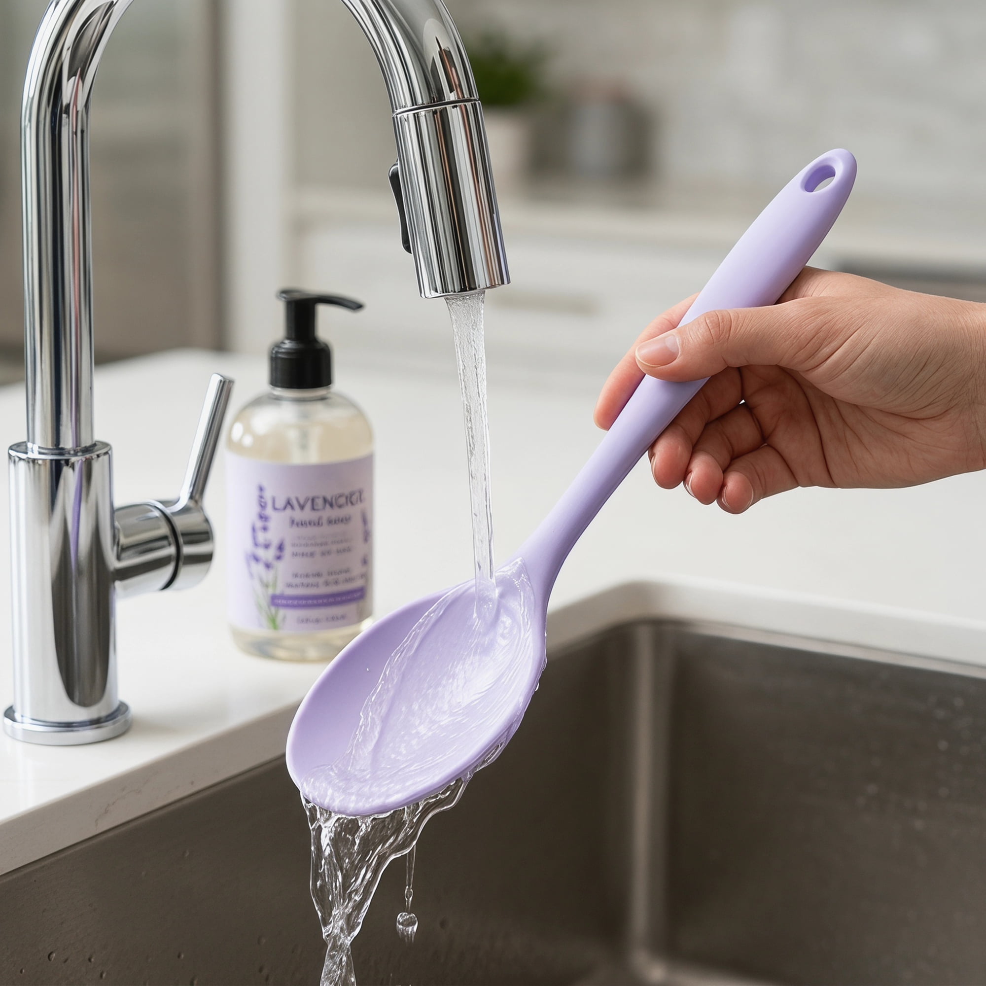 Unique Bargains Silicone Non Stick Heat Resistant Cooking Spoon Purple 11x2.3in