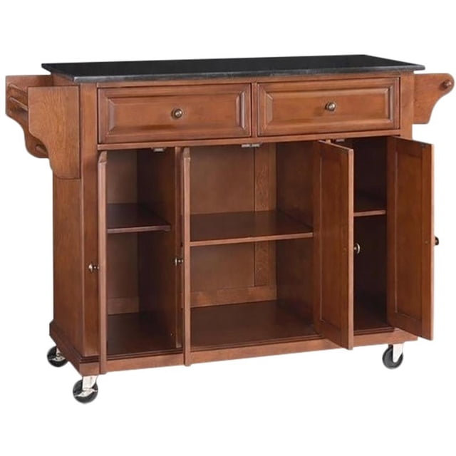 Crosley Furniture Wood/Solid Granite Kitchen Cart in Cherry/Black