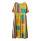 thumbnail image 2 of Vestido vintage de lino de algodón para mujer, estampado floral geométrico, cuello redondo MABOTO Amarillo, 2 of 7