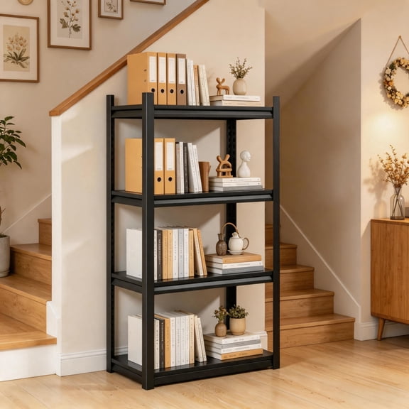 Metal Bookshelf, 4-Tier Industrial Bookcase with Adjustable Shelf,Heavy Duty Bookshelf for Home Office, Living Room,Home Office, and Bedroom Storage, Black 44 x16 x12in