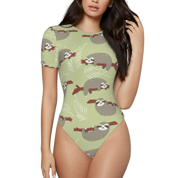 Balery Twig Sloth Body de cuello redondo de manga corta para mujer Tops de manga corta Tops básicos-X-Large