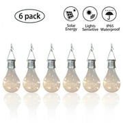 Hanging Solar Lights Clear Bulb 6 Pack - Waterproof Outdoor Garden Hanging LED Light with Clip (Warm White)
