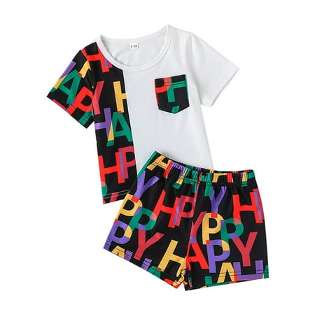 

ZRBYWB Toddler Boy Girls Clothes Short Sleeve Letter Print Tops T Shirt Shorts 2PCS Summer Outfits&Set