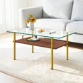 thumbnail image 2 of GZXS 38.6" Glass Top Coffee Table, 2-Tier Rectangle Cocktail Table with Shelf, Modern Center Table with Metal Legs for Living Room, Clear & Gold, 2 of 7