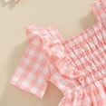 thumbnail image 5 of Okbabeha Newborn Baby Girls Romper Dress Short Sleeve Square Neck Plaid Smocked  one-piece  Bow Headband Infant Summer Clothes 2pcs, 5 of 7