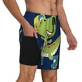 thumbnail image 2 of Kdxio Dino Playing Roller Skate Print Men'S Swim Trunks With Compression Liner 7 Inch Inseam Quick Dry Swim Shorts, 2 of 7