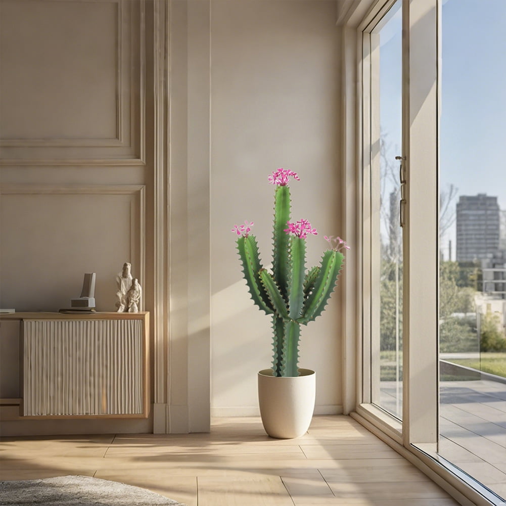 Pure Garden Faux Potted Cactus Plant, 22-inch Artificial Hedge