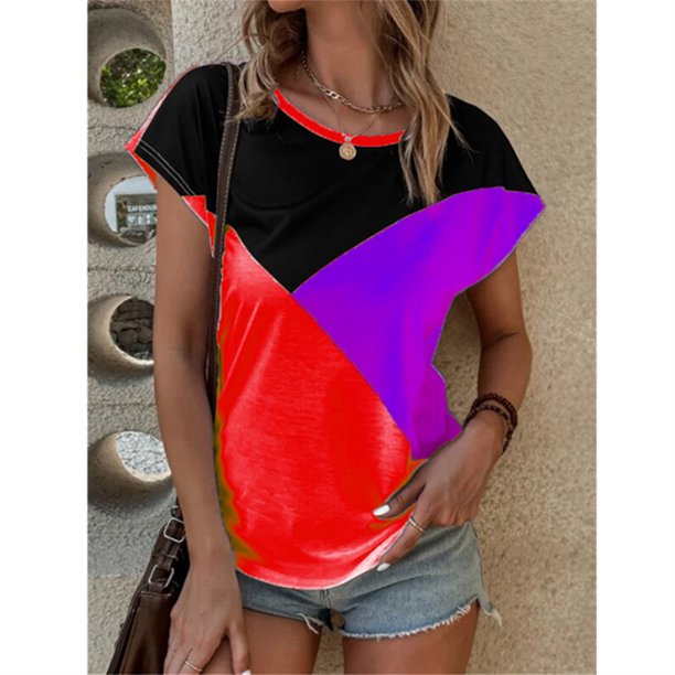 Blusa informal holgada con cuello redondo para mujer, camiseta Sexy de manga corta, Top de verano