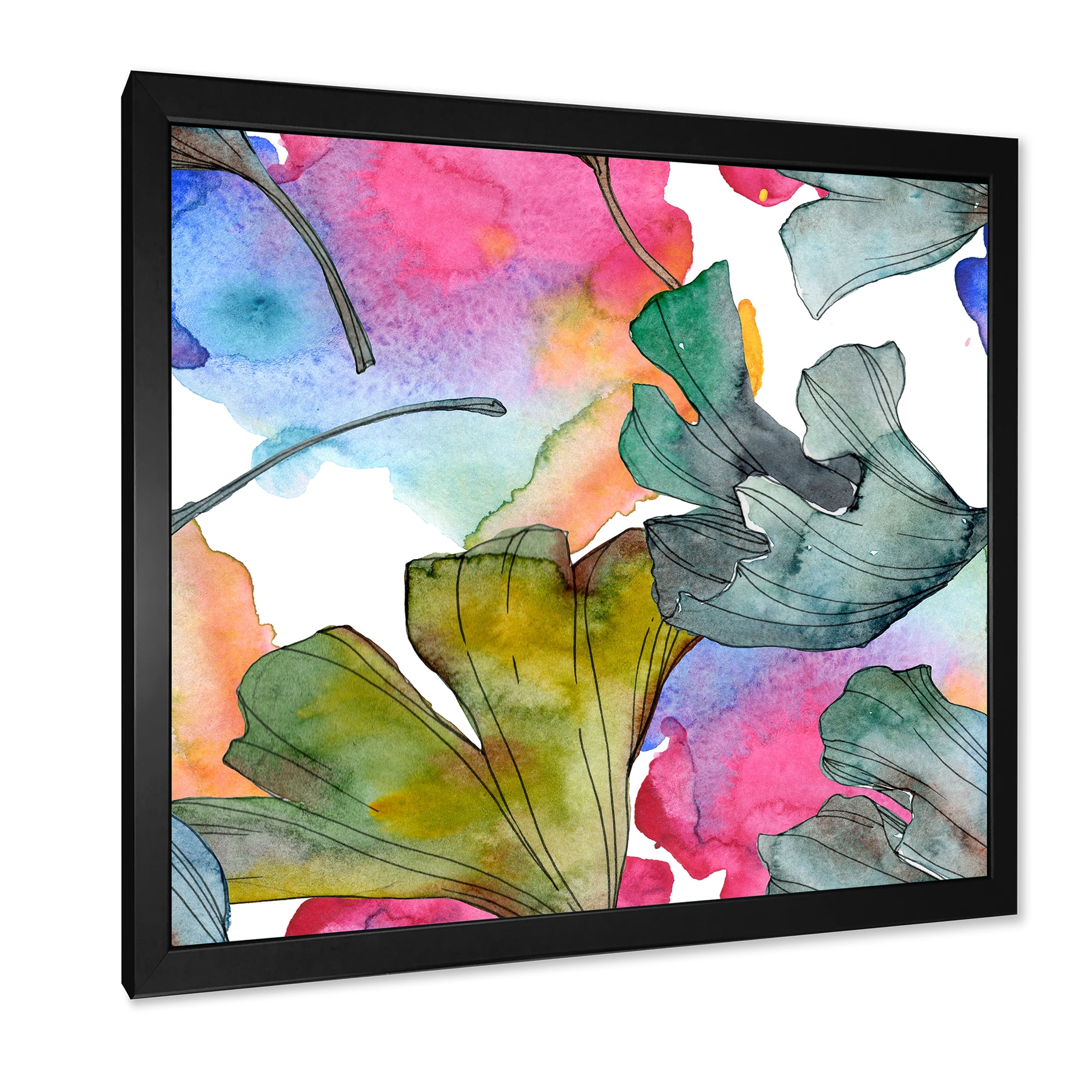 Designart 'Abstract Ginkgo Biloba Leaf Foliage' Traditional Framed Art Print