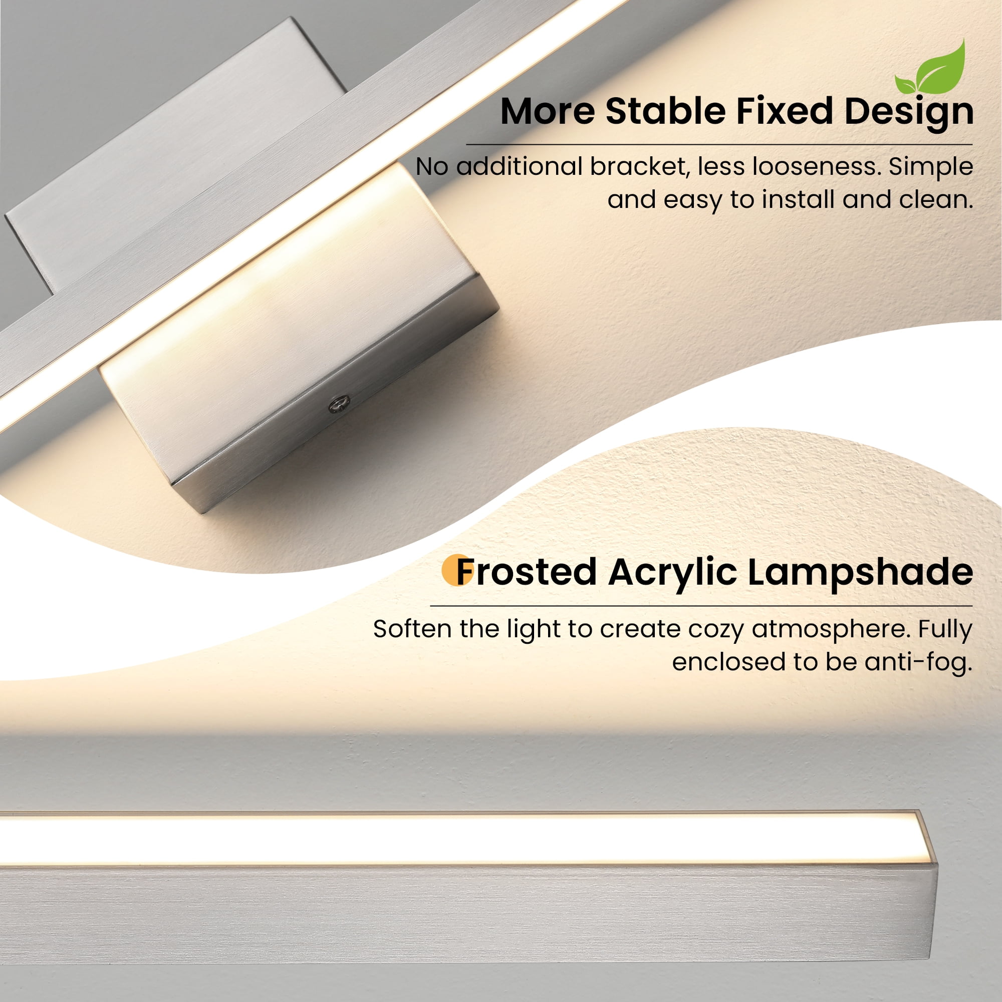 KAISITE 32 inch Modern Vanity Lights for Bathroom Lighting Fixtures over Mirror Dimmable Integrated LED Brushed Nickel , Silver, 3500K Warm Light