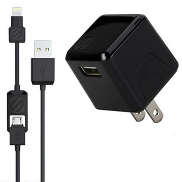 SOS 12MH121 Flip Wall Charger, Black, Micro USB, Lightning Adapter