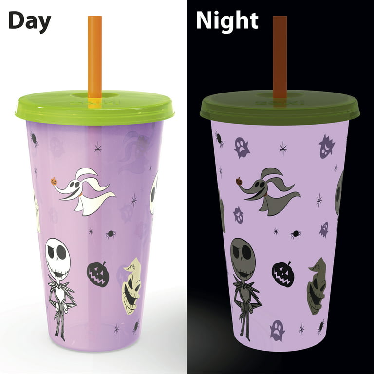 Zak Designs 4 pcs Tumbler Set 25 oz Glow in the Dark Plastic Halloween Cup,  Disney The Nightmare Before Christmas 