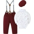 thumbnail image 2 of ZOEREA Baby Boy Outfits Suits Infant Formal Dress Clothes Gentleman Wedding Print Shirt+Beret Hat+Suspender Pants+Bowtie, 2 of 6