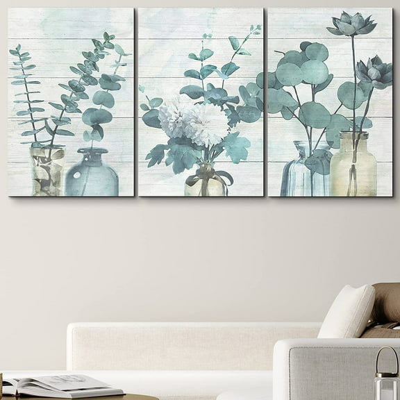 PixonSign Canvas Print Wall Art Set Forest Fern Leaf Trio Floral Wilderness Watercolor Modern Art Chic Group Relax/Calm Multicolor Pastel for Living Room, Bedroom, Office - 24"x36"x3