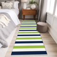 thumbnail image 5 of Green Navy Blue Striped Large Area Rugs for Bedroom Living Room, Soft Non Slip Carpet Bedside Rug, Farmhouse Stripe Art Rectangular Floor Cover Kitchen Accent Rug 2'x6' for Dining Room/Office, 5 of 9