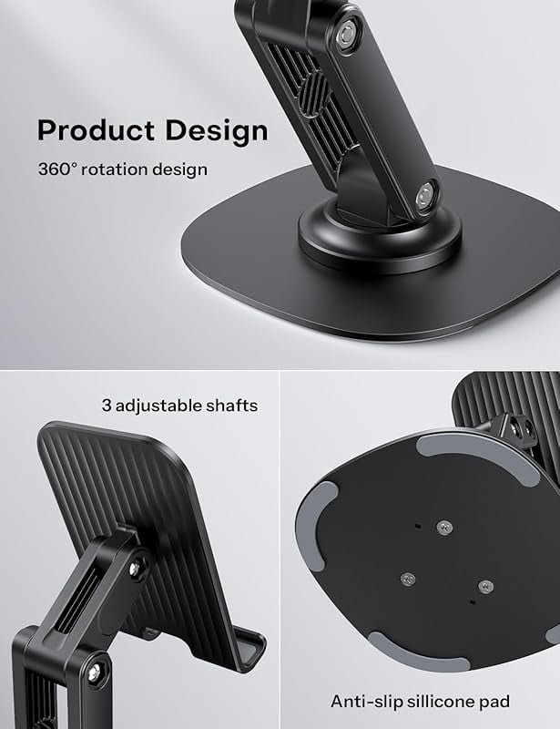 Cell Phone Stand for Desk, 2 Pack Adjustable Foldable Phone Holder, 360 Swivel Mobile Stand Fit for iPhone 16 15 14 13 12 Pro Max and All Smart Phones, Black & White