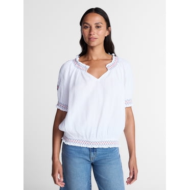 Time and Tru Women's Embroidered Peasant Top, Sizes XS-XXXL