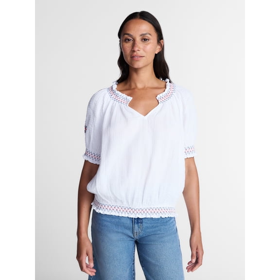 Time and Tru Women's Embroidered Peasant Top, Sizes XS-XXXL