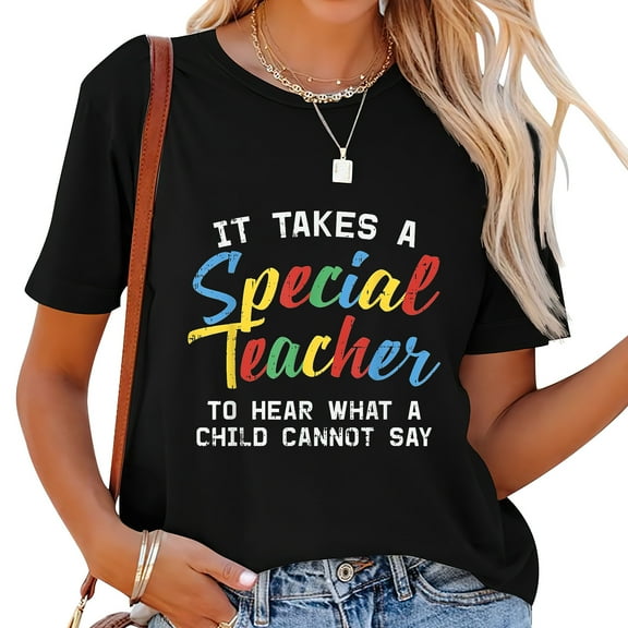 Womens Special Education Teacher Shirt Cute Autism Awareness Gift T-Shirt Black 2XL
