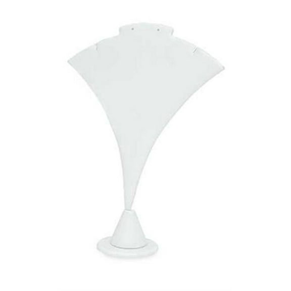 SSWBasics 7 ½ inch Fan-Shaped White Faux Leather Earring/Necklace Display Stand - Pack 25