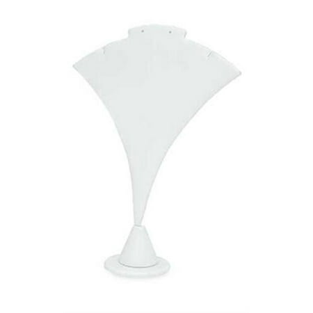 White Leather Earring Display Stand - White Faux Leather Earring and Necklace Display Stand - 7 ½ inch Fan-Shaped