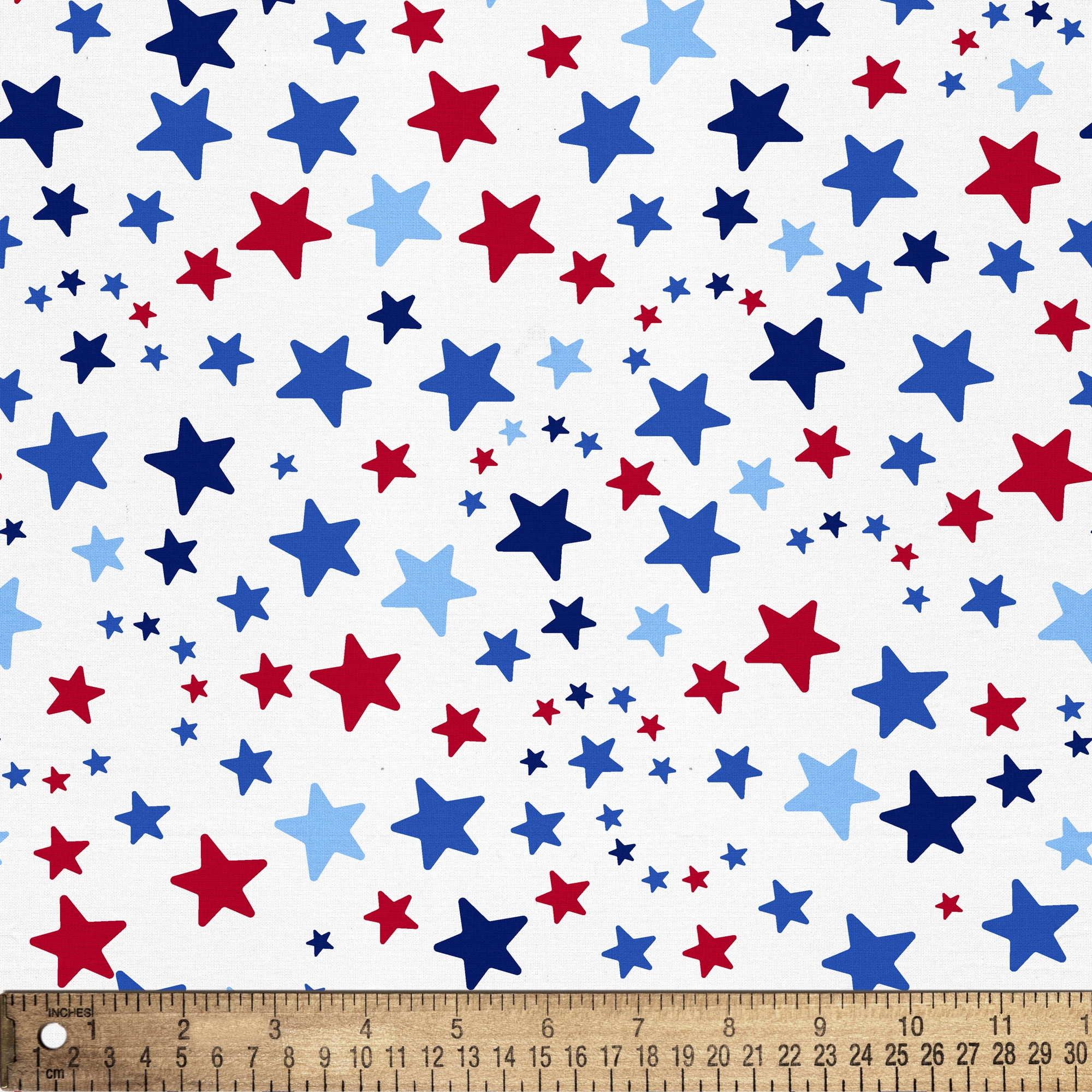 2 Yards 100% Cotton Red White Blue Stars, White, 44" Wide for Crafts by David Textiles