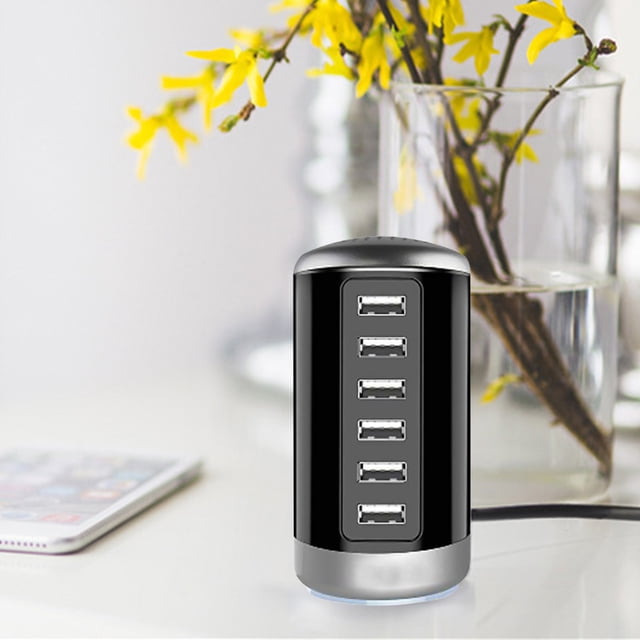 EGNMCR 6 USB Smart Fast Charger 6A Multi-port USB Cylindrical Charger,applicable To Android And IOS Mobile Phones, MP3/MP4, Cameras, Tablets,etc. Fast Charging Socket, Gift