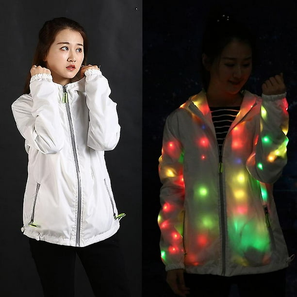 Women Men Waterproof Led Glowing Jackets Coat Hooded Costume Light