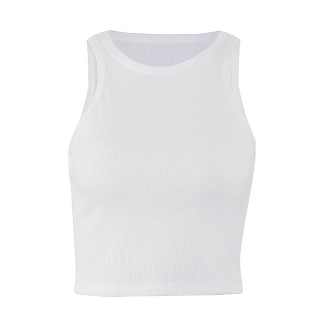 Faithtur Débardeur Femme Décontracté Couleur Unie Col Rond Sans Manches Crop Top
