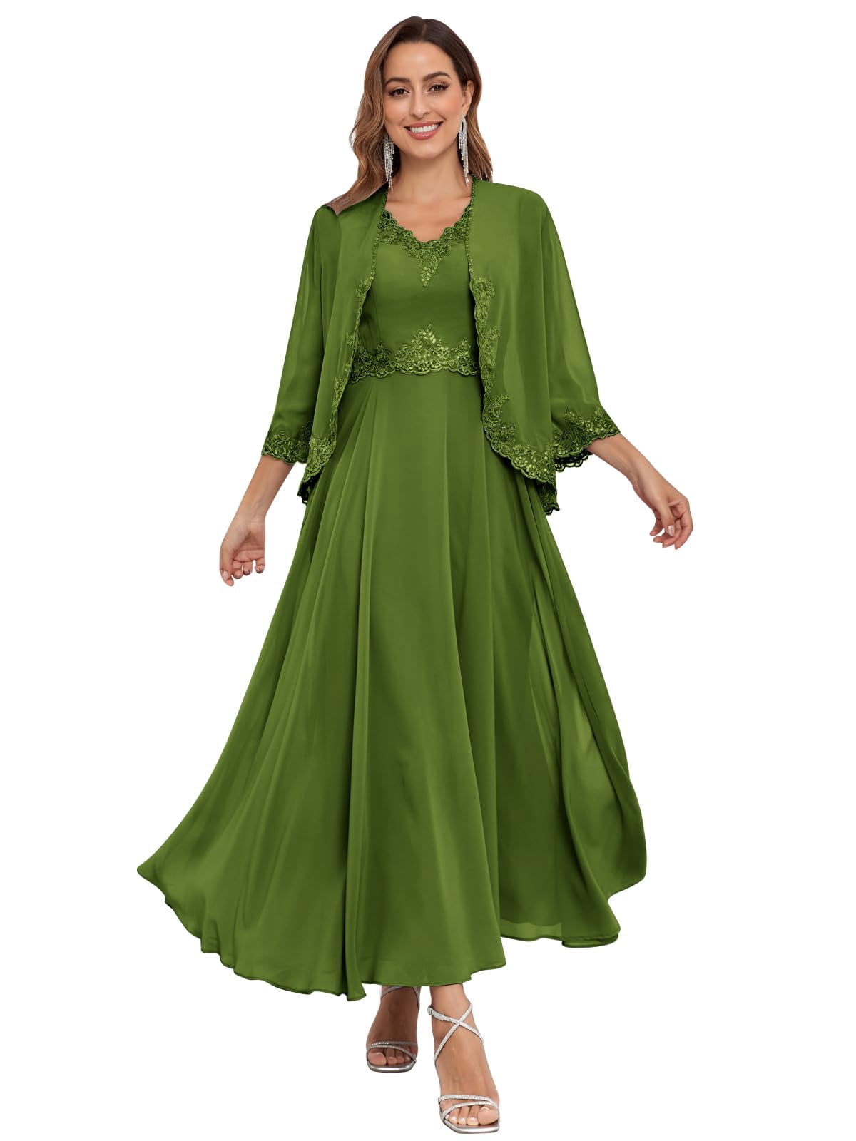 Vestidos de chiffon sin tirantes con escote en corazón Verde oliva Tallas Grandes