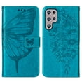 thumbnail image 2 of SaniMore Case for Samsung Galaxy S24 Ultra, PU Leather Skin with Luxury Embossed Butterfly [Wrist Strap & Card Slots & Flip Kickstand] ull-body Shockproof Business Wallet Cover, Blue, 2 of 10