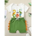 thumbnail image 3 of Aojekbee Baby Girl Boy First Birthday Outfit, Dinosaur Print Short Sleeve Romper Elastic Waist Shorts Toddler Summer Set, 3 of 10