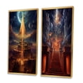 thumbnail image 3 of Designart "City of Light Final Destination II" Abstract Landscape Framed Wall Art Set Of 2 - Modern Gold Frame Gallery Set For Office Decor, 3 of 6