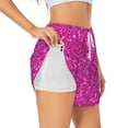 thumbnail image 1 of Balery Rose Red Glitter Pantalones cortos deportivos para mujer con forro y dos bolsillos, elásticos, para entrenamiento, gimnasio, yoga-Small, 1 of 7